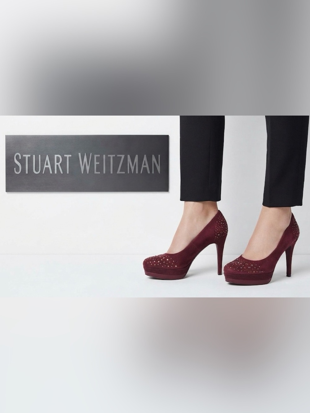 authentic Stuart Weitzman designer red studded suede leather platforms heels 5.5